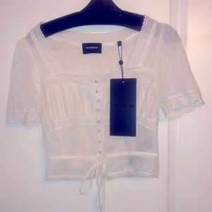 The Kooples Straight Laces white lace top